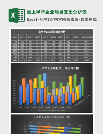 黑上半年企业项目支出分析表Excel模板