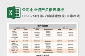 公司企业资产负债表excel表格模板