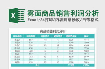 雾面商品销售利润分析excel表格下载