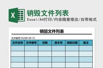 2025销毁文件列表excel模板