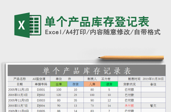 2025年单个产品库存登记表