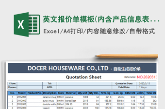 2025年英文报价单模板(内含产品信息表)
