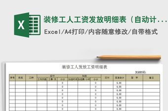 2025年装修工人工资发放明细表（自动计算）