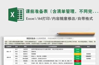 2025年课前准备表（含清单管理，不同完成状态自动显示颜色）