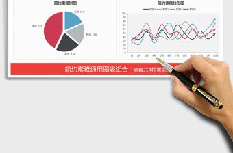 简约素雅图表模板柱形图折线图饼图