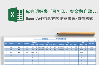 2025年库存明细表（可打印，结余数自动计算，清晰，特价）免费下载