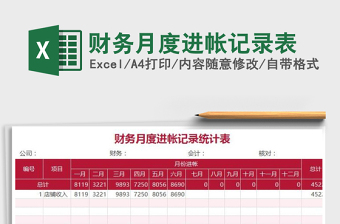 2025年财务月度进帐记录表