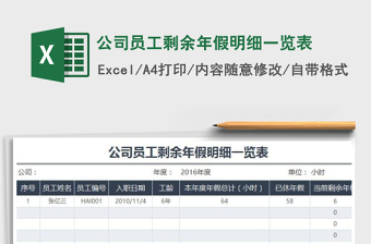 2025年公司员工剩余年假明细一览表免费下载