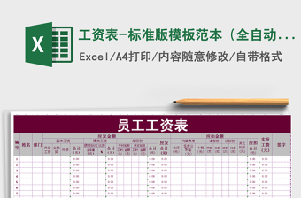 2024年工资表-标准版模板范本（全自动）exce表格免费下载