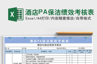 2025酒店PA保洁绩效考核表免费下载