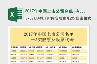 2017年中国上市公司名单-A类股票及股票代码exce表格免费下载