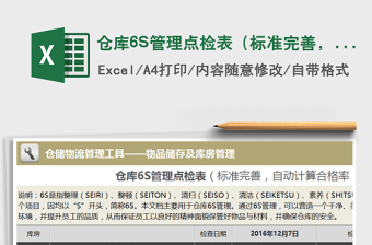 仓库6S管理点检表（标准完善，自动计算合格率）exce表格免费下载