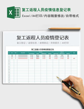 2025复工返程人员疫情信息登记表免费下载