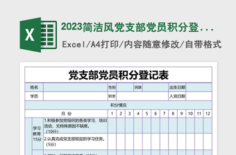 2024简洁风党支部党员积分登记表excel表格