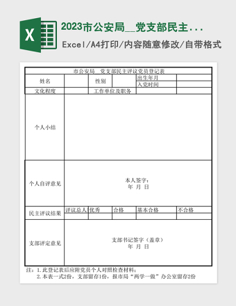 2025市公安局__党支部民主评议党员登记表