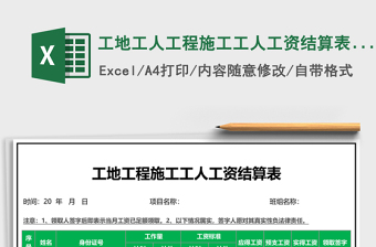 工地工人工程施工工人工资结算表模板
