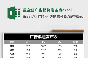 蓝色广告报价发布表excel表模板表格