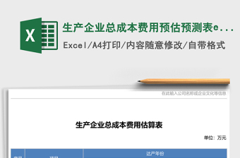 生产企业总成本费用预估预测表excel模板