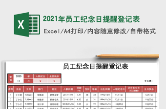 2025年员工纪念日提醒登记表